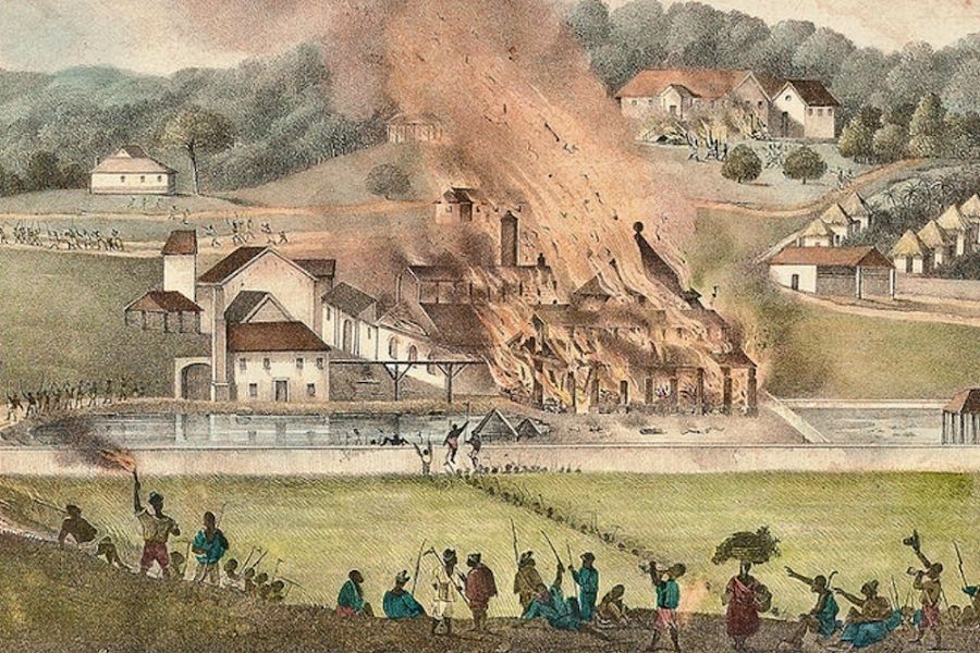 Emancipation Day in Jamaica, Roots, Emancipendence Week, Image of plantation burning