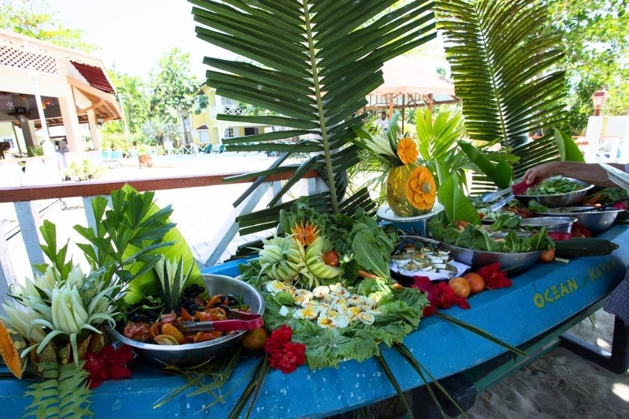 Cannabis Delivery at at Merrils II Negril, Online Cannabis Dipsensary, Pre-Rolls Image of buffet at Merrils II.