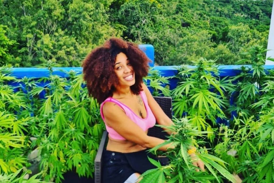 Jamaican Cannabis Culture, Online cannabis dispensary in Negril, Weed delivery in Negril Image of a lady in a weed feild
